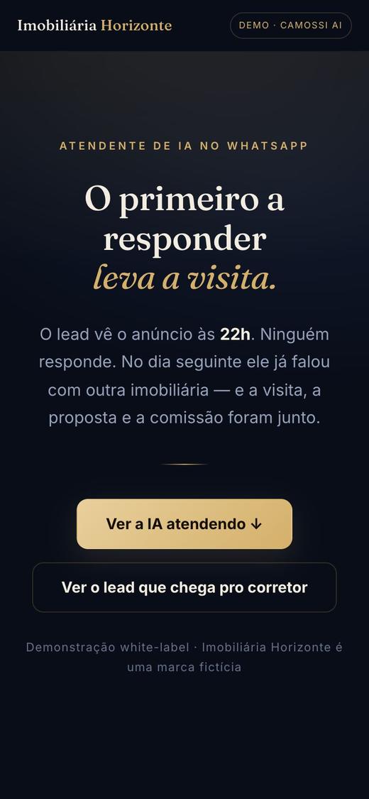 Tela da demonstração do atendente de IA para imobiliária