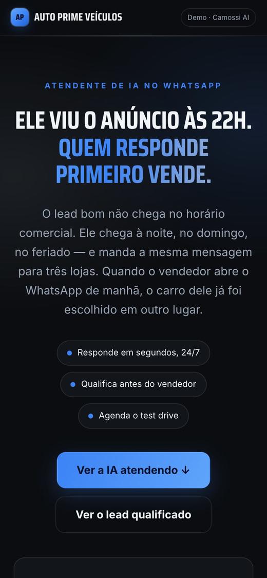 Tela da demonstração do atendente de IA para loja de carros
