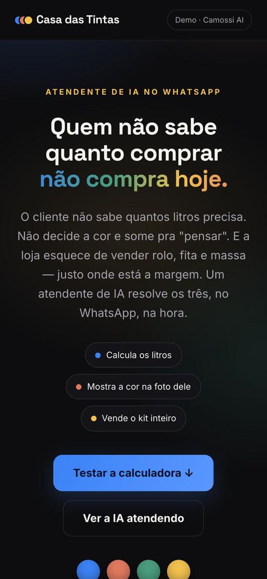 Tela da demonstração do atendente de IA para loja de tinta