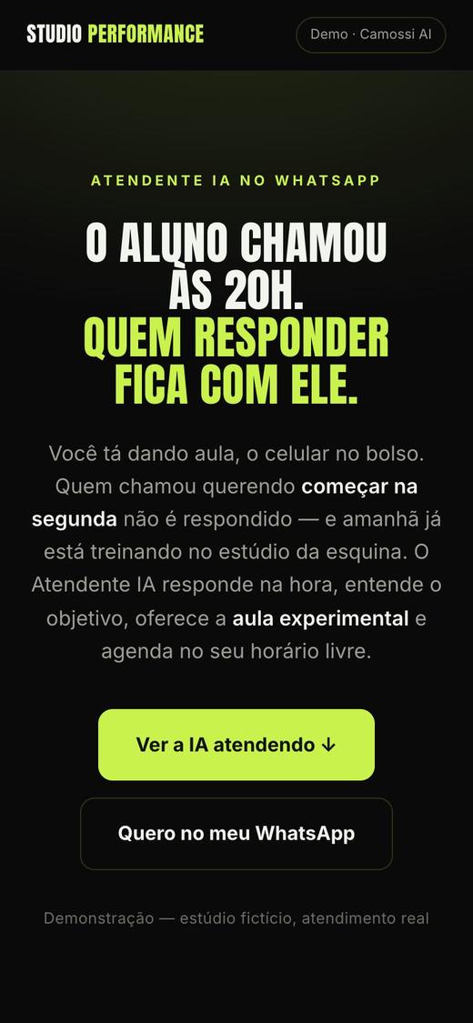 Tela da demonstração do atendente de IA para personal trainer